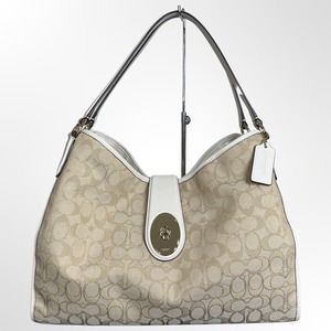 Coach Carlyle Shoulder Bag Signature Jacquard Leather Chalk White Purse 56221